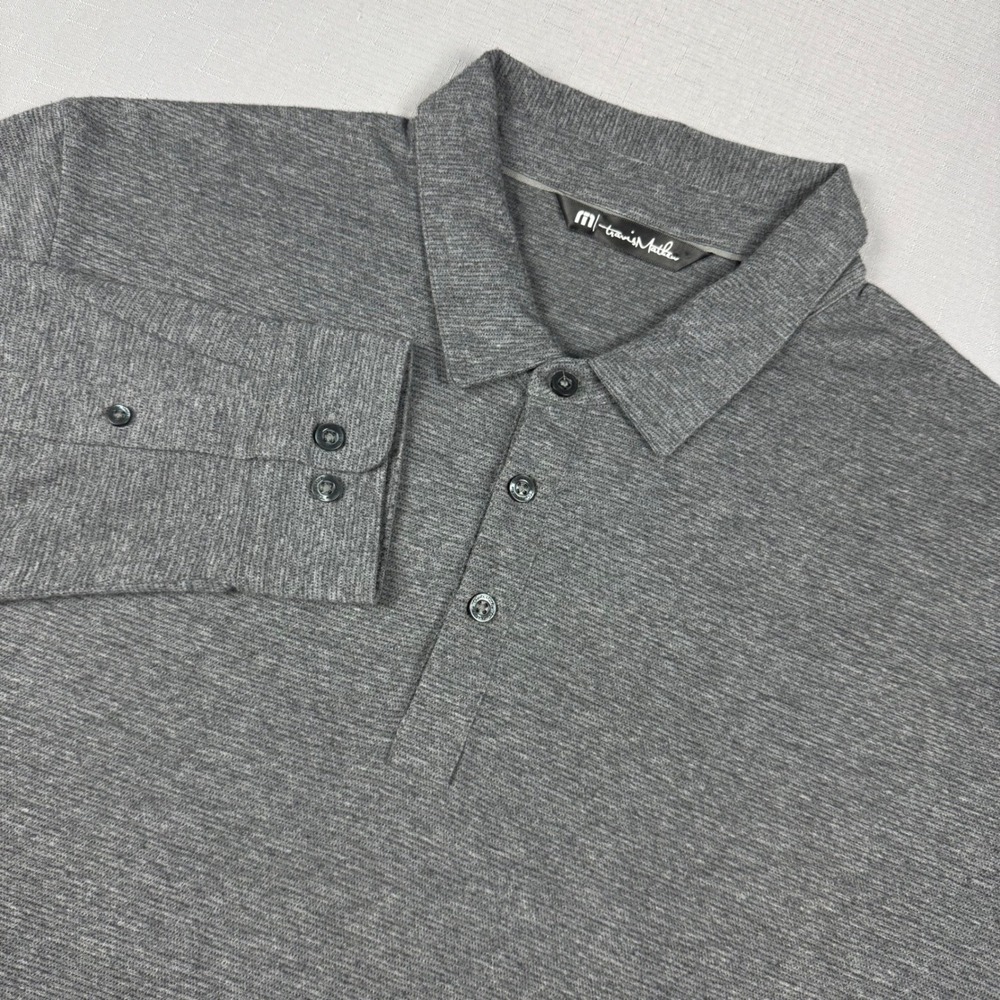 TravisMathew Mens Long Sleeve Polo Shirt XL Grey Eagle Mountain Logo Golf